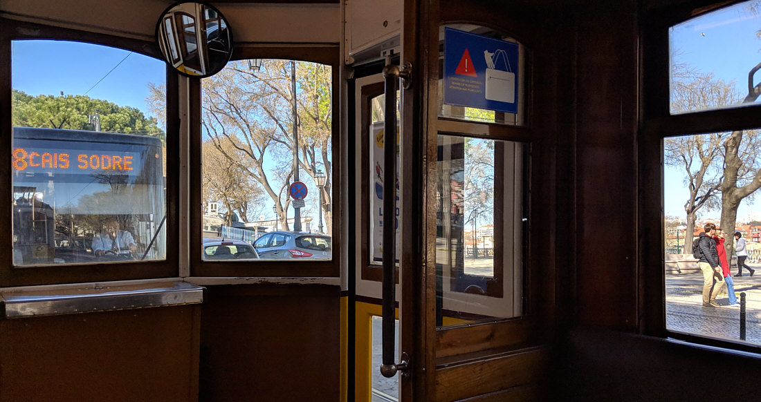 Lisbon tram at the Elevador da Gl�ria